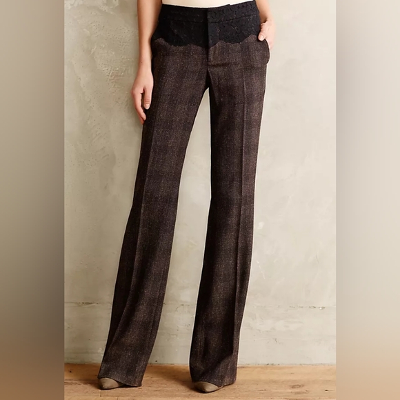 Anthropologie - elevenses Brown Plaid Pants/Trousers Size 8 - Picture 4 of 4